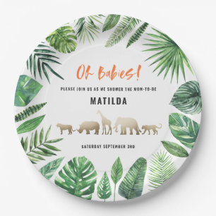 Tropische loof + gouddieren met twee baby showers papieren bordje