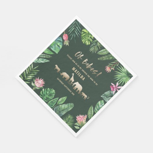 Tropische loof + gouddieren met twee baby showers servet (Hoek)