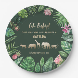Tropische loof + goudvee baby shower partij papieren bordje