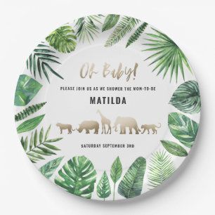 Tropische loof + goudvee baby shower partij papieren bordje