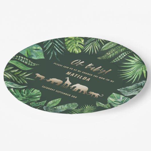 Tropische loof + goudvee baby shower partij papieren bordje (Gekanteld)