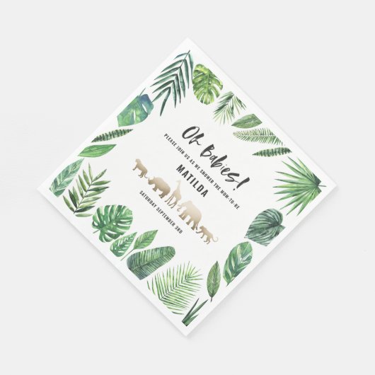 Tropische loof + goudvee baby shower partij servet (Hoek)