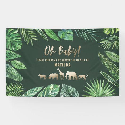 Tropische loof + goudvee baby shower partij spandoek (Horizontaal)