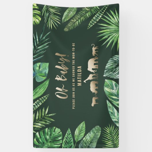 Tropische loof + goudvee baby shower partij spandoek (Verticaal)