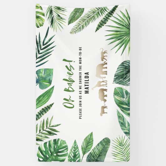 Tropische loof + goudvee baby shower partij spandoek (Verticaal)