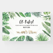 Tropische loof + goudvee baby shower partij spandoek (Horizontaal)