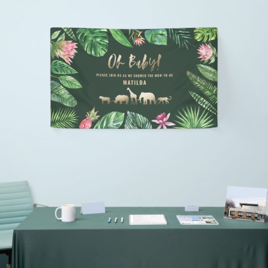 Tropische loof + goudvee baby shower partij spandoek (Beurs)