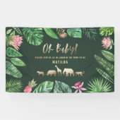 Tropische loof + goudvee baby shower partij spandoek (Horizontaal)