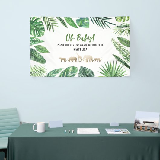 Tropische loof + goudvee baby shower partij spandoek (Beurs)