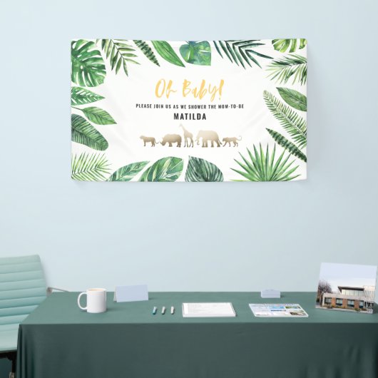 Tropische loof + goudvee baby shower partij spandoek (Beurs)