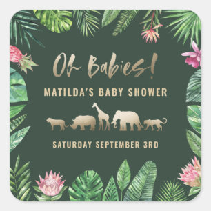 Tropische loof + goudvee baby shower partij vierkante sticker