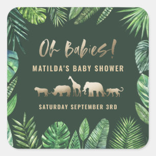 Tropische loof + goudvee baby shower partij vierkante sticker