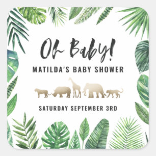 Tropische loof + goudvee baby shower partij vierkante sticker