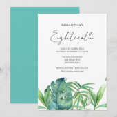 Tropische Luau 18e Verjaardag Waterverf Kaart (Voorkant / Achterkant)