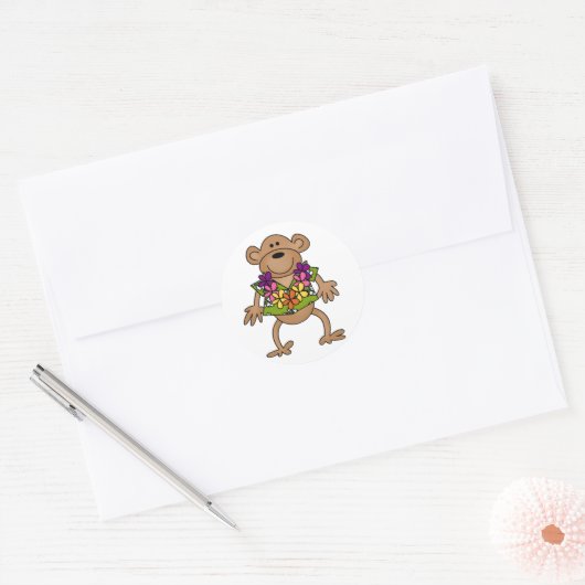 Tropische Luau Aap Ronde Sticker (Envelop)