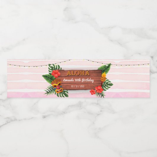 Tropische Luau Aloha Birthday Waterfles Etiket (Enkel label)