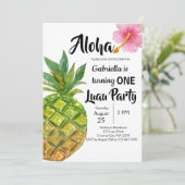 Tropische Luau Ananas Eerste Verjaardagsfeest Kaart (Staand voorkant)