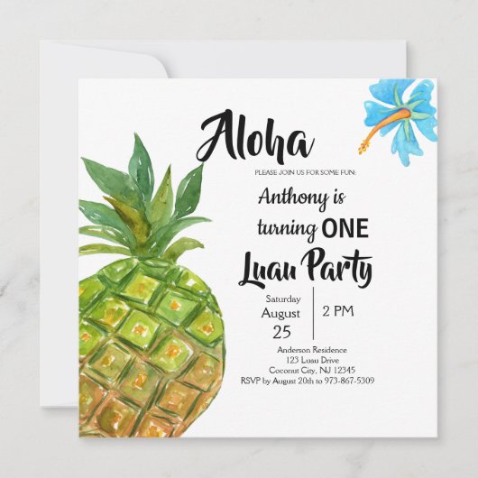 Tropische Luau Ananas Eerste Verjaardagsfeest Kaart (Voorkant)