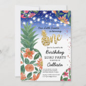 Tropische Luau ananas licht glitter 1e verjaardag Kaart (Voorkant)