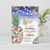Tropische Luau ananas licht glitter 1e verjaardag Kaart (Staand voorkant)