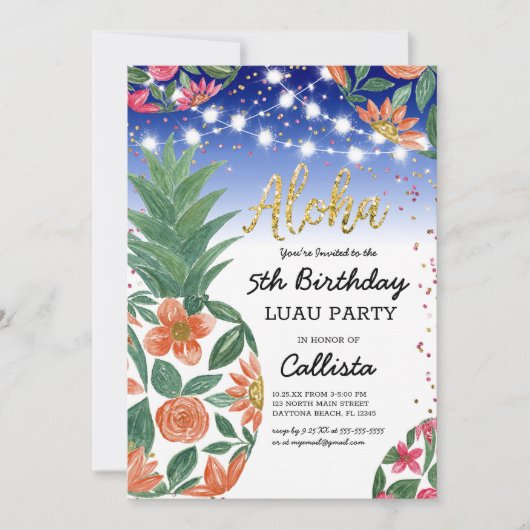 Tropische Luau ananas lichten glitter verjaardag Kaart (Voorkant)