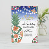 Tropische Luau ananas lichten glitter verjaardag Kaart (Staand voorkant)