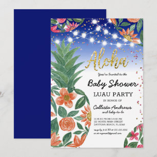 Tropische Luau Ananas Lights Glitter Baby shower Kaart