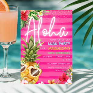 Tropische Luau Ananas Strand Roze Meisje Verjaarda Kaart