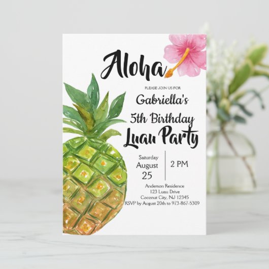 Tropische Luau ananas verjaardagsfeestje Kaart (Staand voorkant)