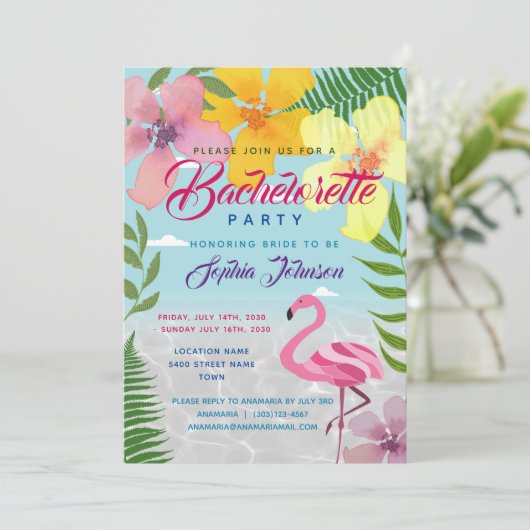 Tropische Luau Bachelorette Party Kaart (Staand voorkant)