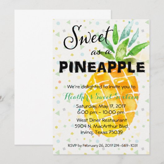 Tropische Luau Birthday Invitation Pineapple Kaart (Voorkant / Achterkant)