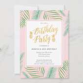 Tropische Luau Birthday-uitnodigingen in roze en g Kaart (Voorkant)