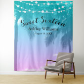 Tropische Luau Blauwgroen Roze Sweet 16 Verjaardag Wandkleed (In situ)