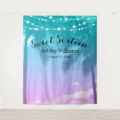 Tropische Luau Blauwgroen Roze Sweet 16 Verjaardag Wandkleed (Voorkant)