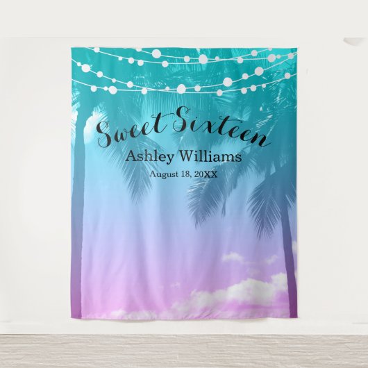 Tropische Luau Blauwgroen Roze Sweet 16 Verjaardag Wandkleed (Voorkant)