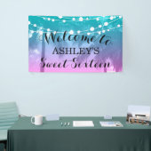 Tropische Luau Blauwgroen roze Sweet 16 zaterdag Spandoek (Beurs)