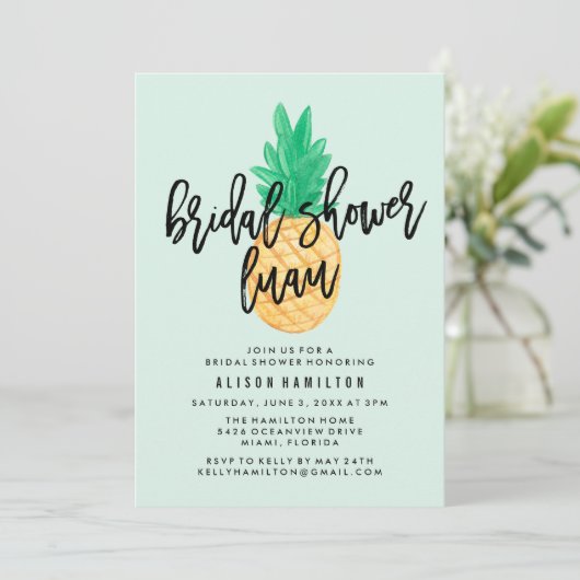 Tropische Luau Bruids Douche Uitnodiging in Mint (Staand voorkant)