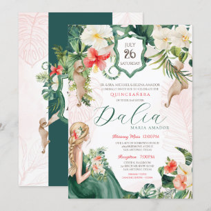 Tropische Luau Emerald Island Floral Quinceanera Kaart