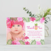 Tropische Luau Flamingo 1e Verjaardag Meisje Dank  Bedankkaart (Staand voorkant)