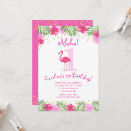 Tropische Luau Flamingo 1st Birthday Girl Kaart