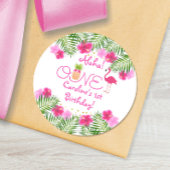 Tropische Luau Flamingo Ananas Eerste Verjaardag Ronde Sticker