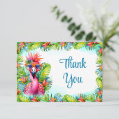 Tropische Luau Flamingo Verjaardag Dank u Bedankkaart (Staand voorkant)