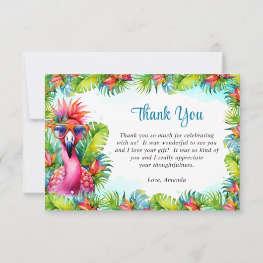 Tropische Luau Flamingo Verjaardag Dank u Bedankkaart (Achterkant)