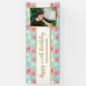 Tropische Luau Floral Palm Leaf Birthday Foto Spandoek (Verticaal)