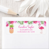 Tropische Luau Floral PIneapple Flamingo Birthday Etiket (Insitu)