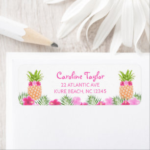 Tropische Luau Floral PIneapple Girl Birthday Etiket