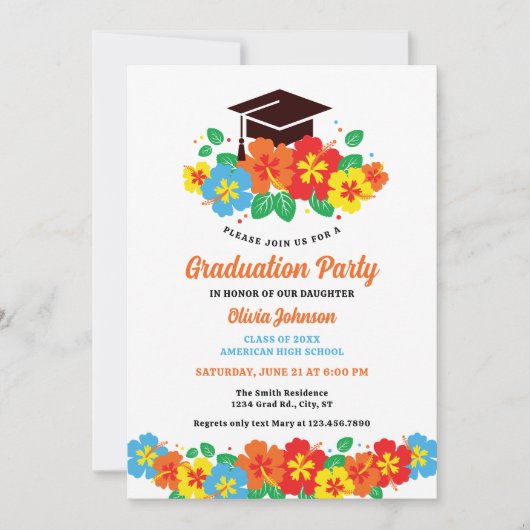 Tropische Luau Hibiscus Afstuderen Uitnodiging (Voorkant)