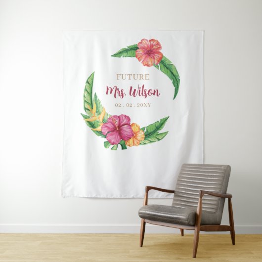 Tropische Luau Hibiscus Vrijgezellenfeest Backdrop Wandkleed (In situ)