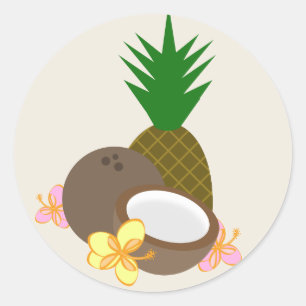 Tropische Luau Kokosnoot Ananas Hibiscus Ronde Sticker