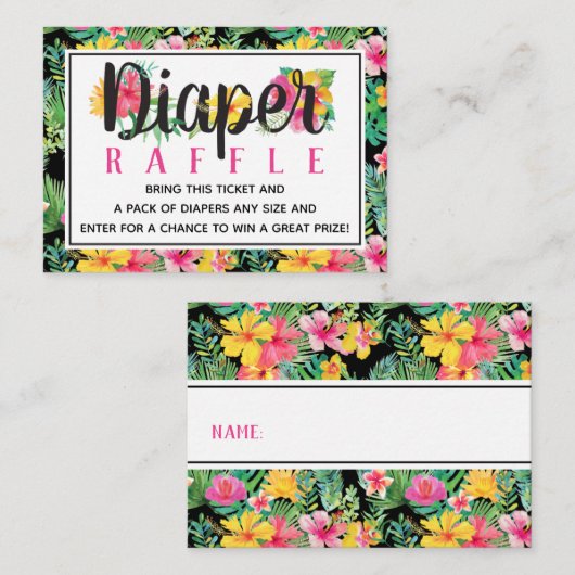 Tropische Luau Luier Raffle Ticket, BOHO Informatiekaartje (Voorkant / Achterkant)